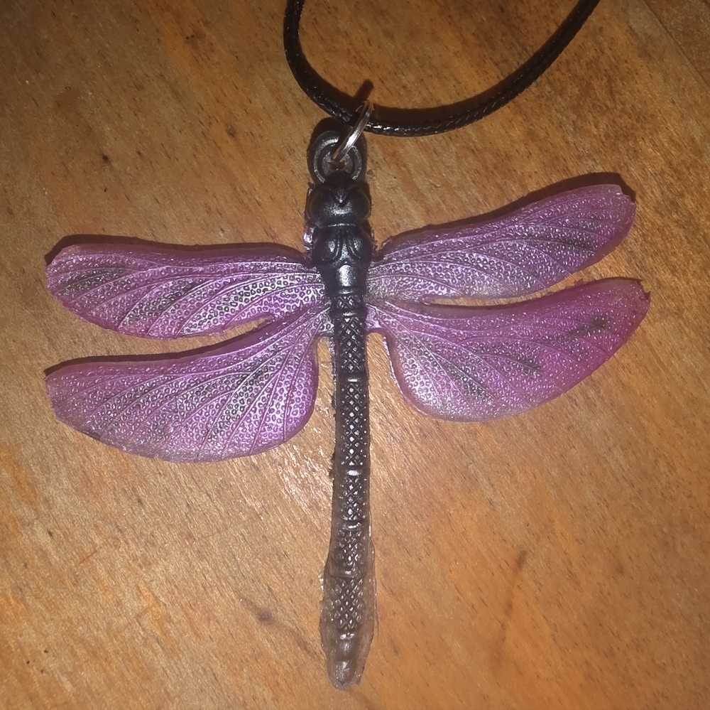 Purple Dragonfly Pendant On 18 Inch Adjustable Cord Necklace